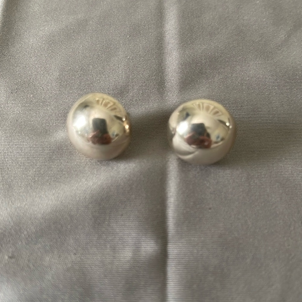 Vintage 925 sterling silver dot half circle ball earrings